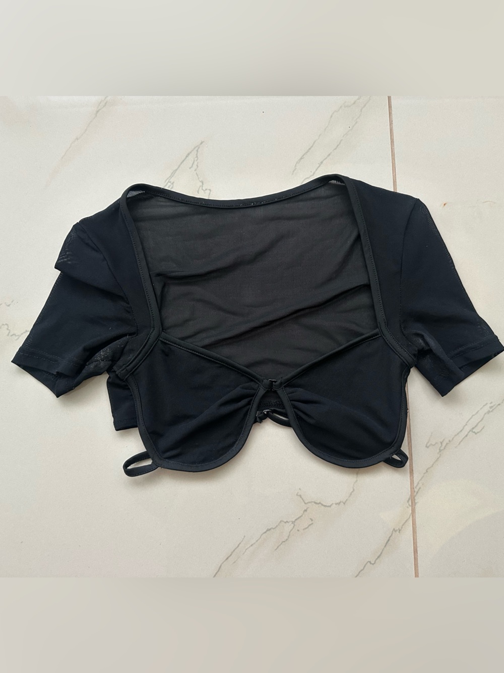 Black Short Sleeve Cutout Crop Top